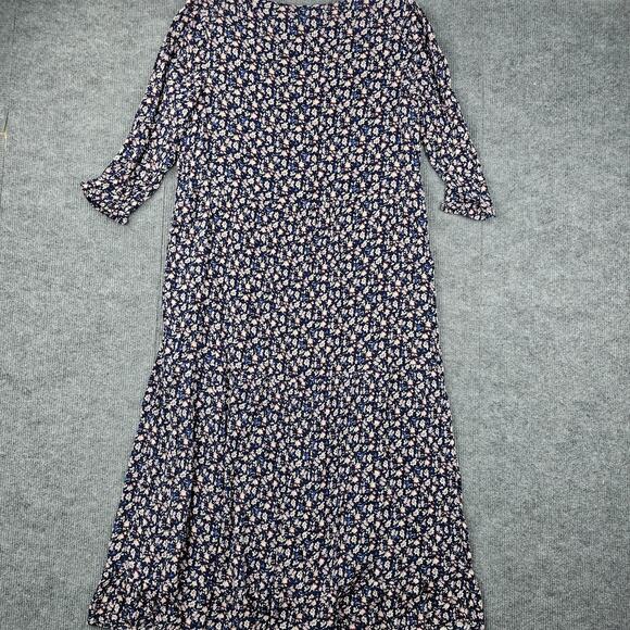 J Jill Dress Womens Medium Ditzy Floral 3/4 Sleeve Maxi Boho Tiered Coastal - Picture 6 of 7